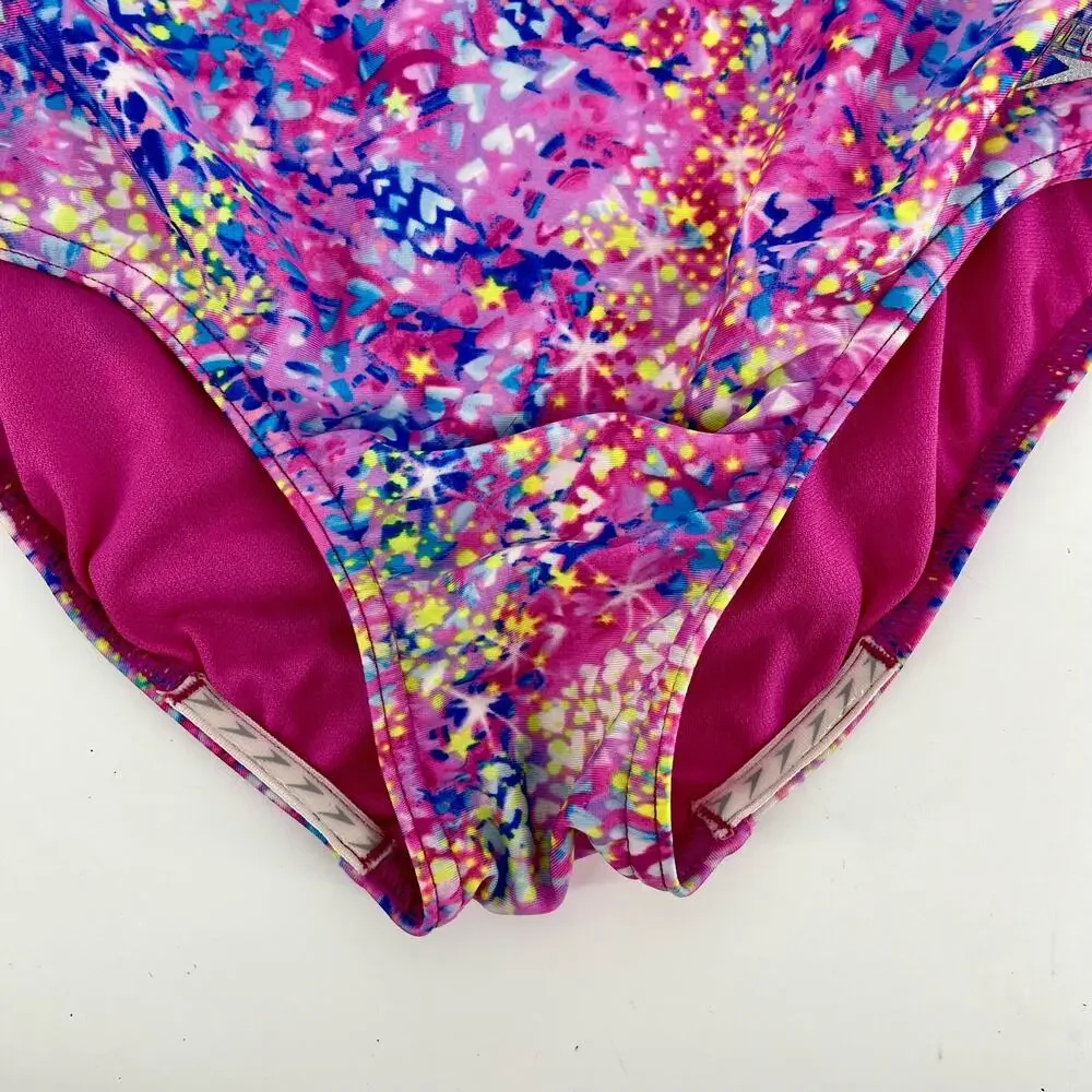 Speedo girl's Large Pink‎ pattern Thin Stap One piece Swimsuit